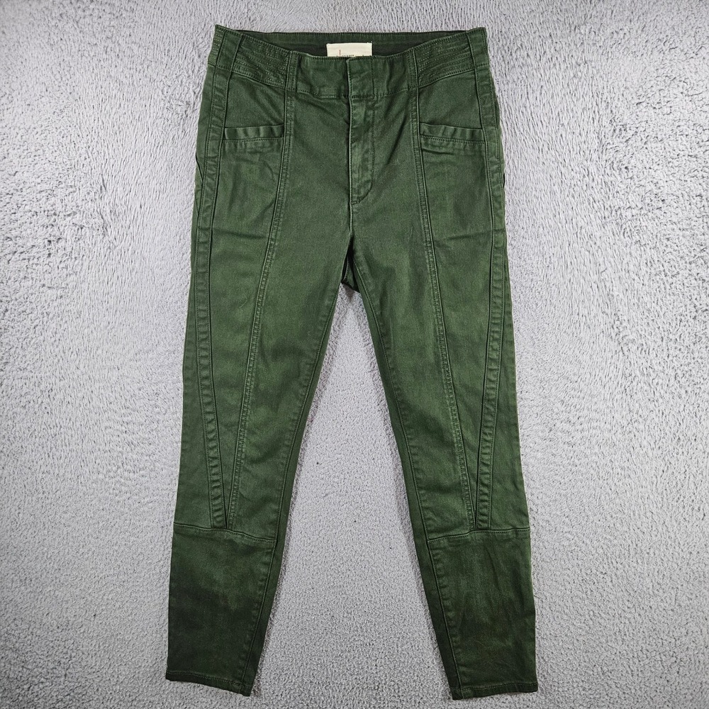Anthropologie Olive Green Utility Skinny Pants‎ Paneled Seam Detail Size 28